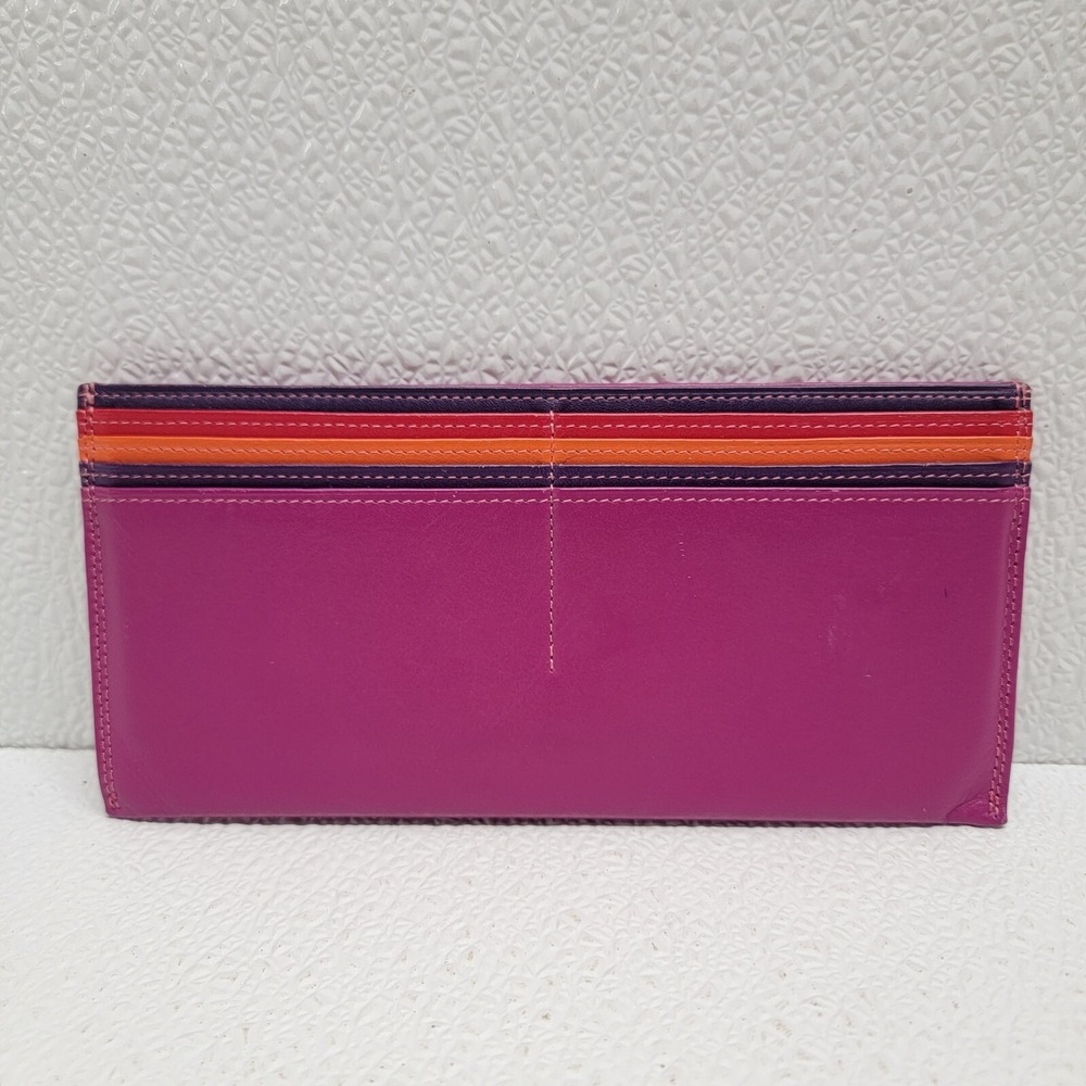 Mywalit Leather Card Sleeve Wallet Purple Orange Red 7.5" x 3.5"